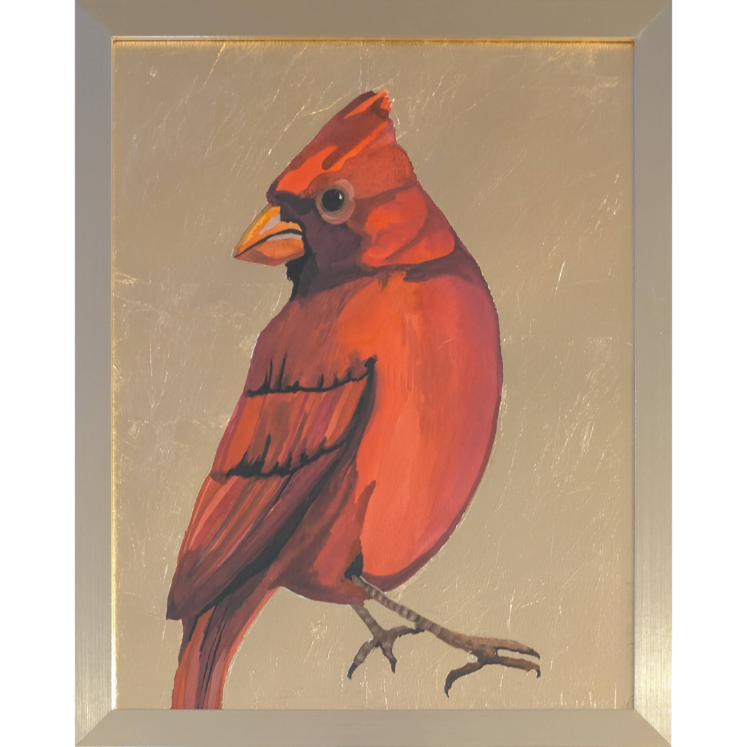 Watercolor Cardinal on Gold Leaf