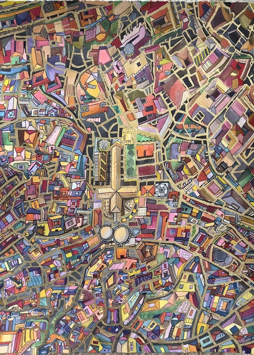 Toledo, Spain (22" x 30" watercolor, gold leaf, and ink on board)