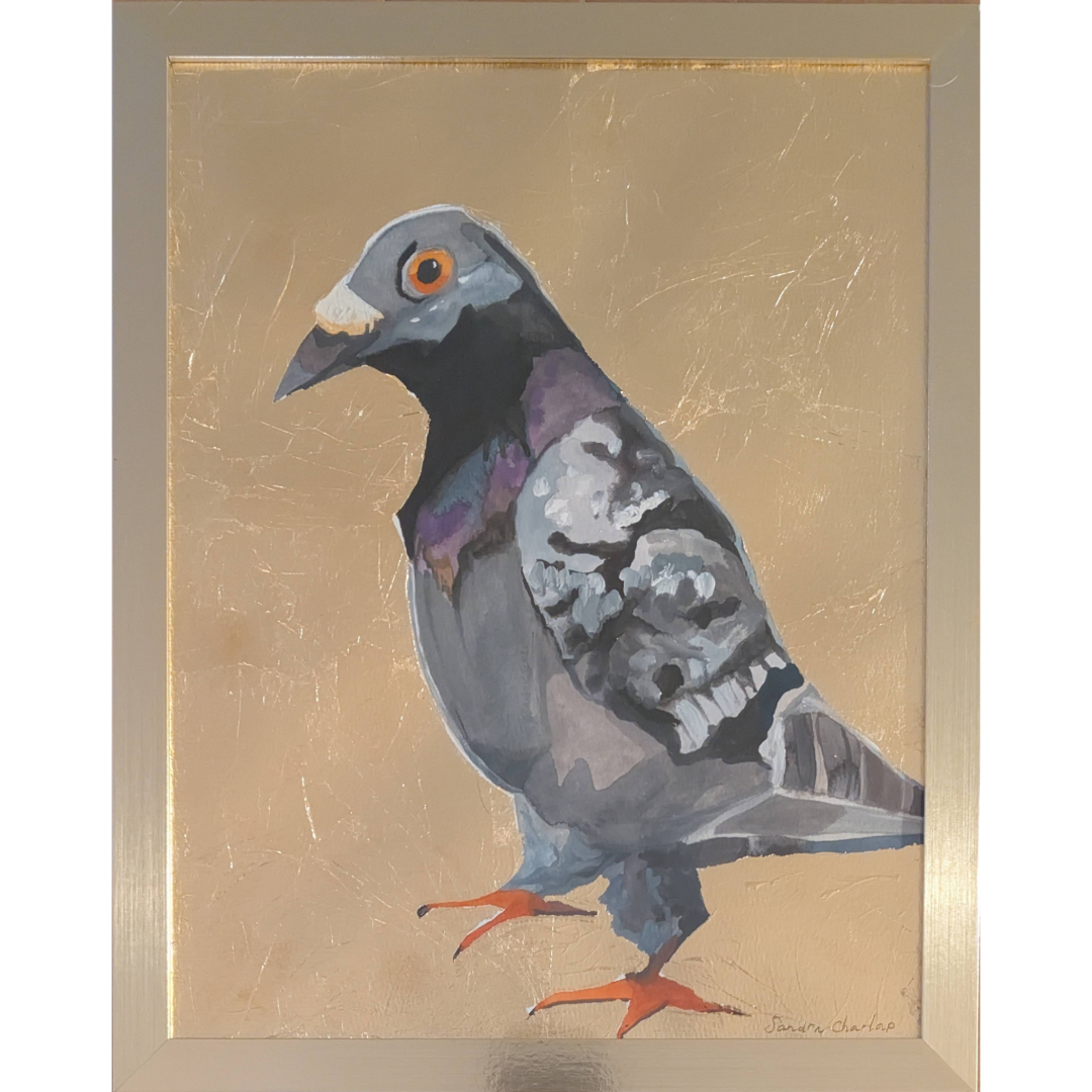 Large Pigeon Painting with Gold Leaf