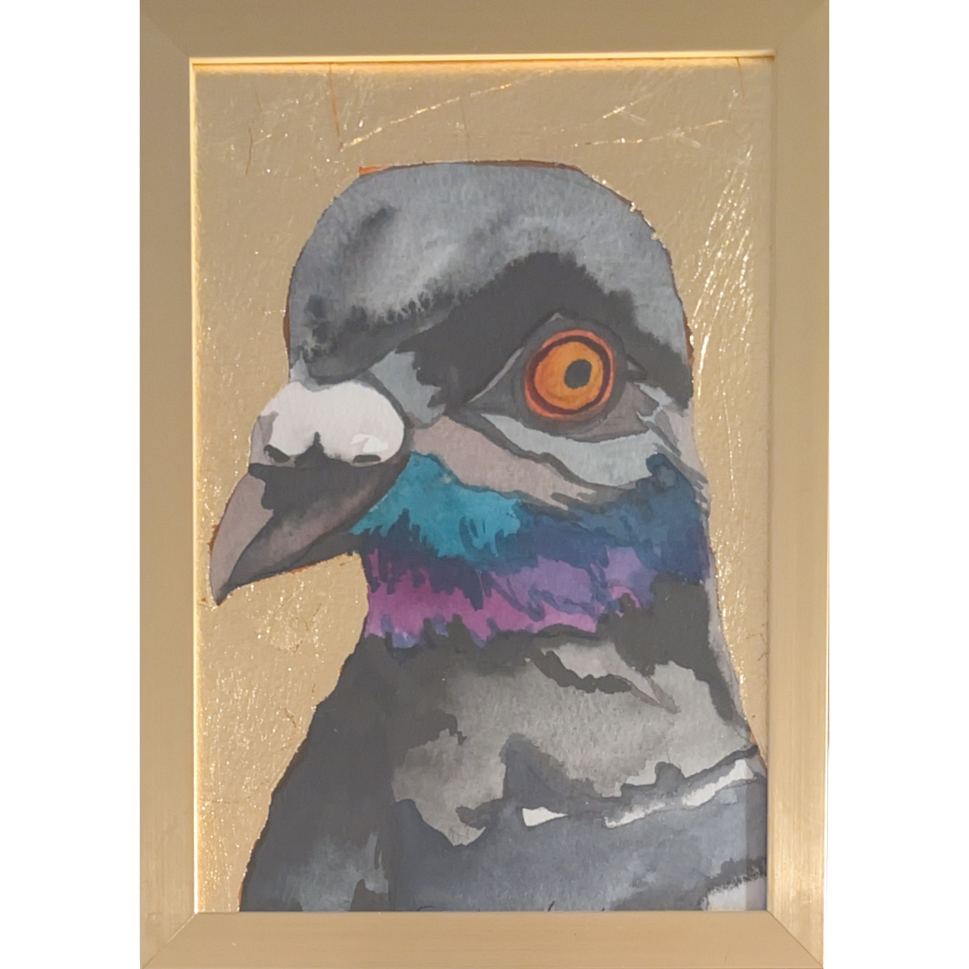 Small Pigeon Painting with Gold Leaf 3