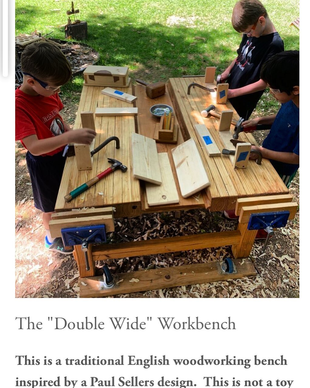 New item in the shop!  The &ldquo;Double Wide&rdquo;. Perfect for schools. 4 vises to accommodate 4 students simultaneously. This is a traditional English woodworking bench for kids inspired by a Paul Sellers design. Link in bio. 

#woodworking #kids