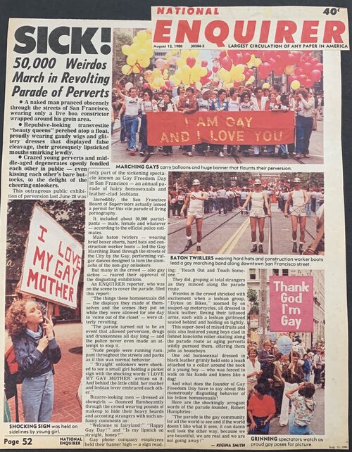 “SICK!”, magazine spread in the National Enquirer, 1980; San Francisco Gay Freedom Day Marching Band and Twirling Corps Collection (2017-07), GLBT Historical Society.