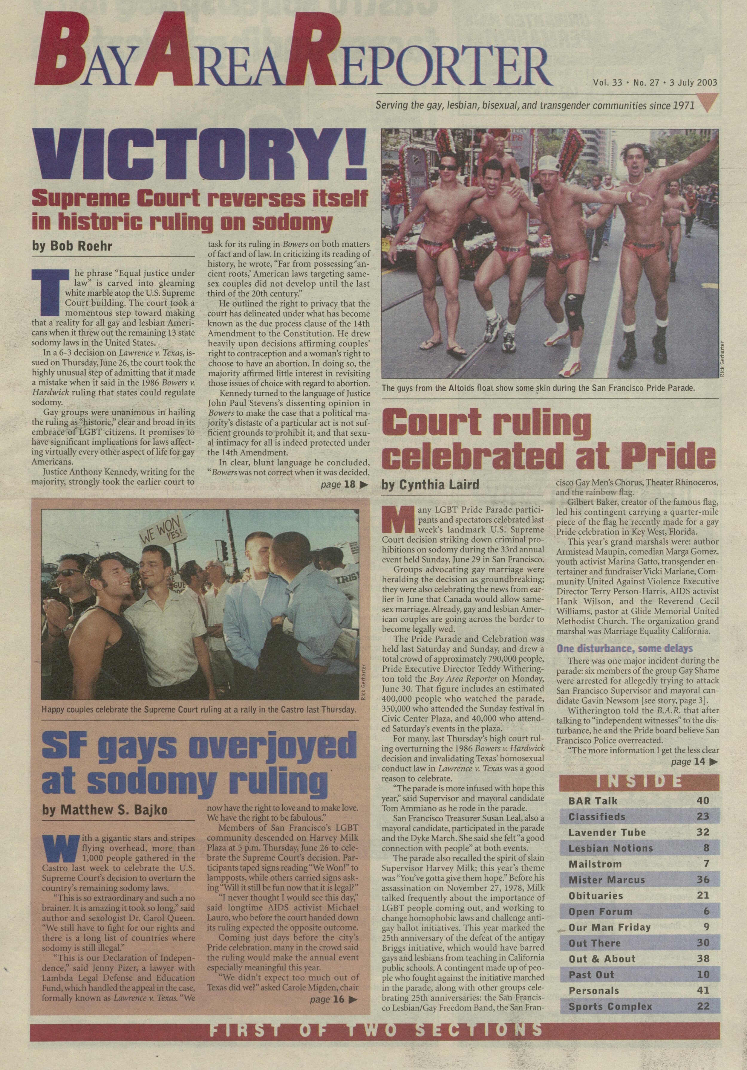  Vol. 33, No. 27, July 3, 2003.   Full Issue   