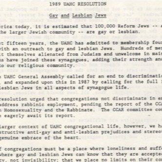 UAHC on LGBTQ inclusivity, 1989