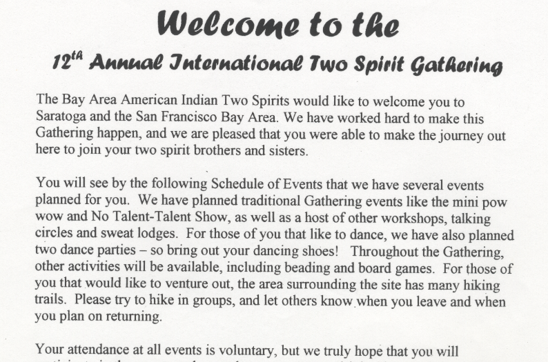 International Two Spirit Gathering Welcome Packet