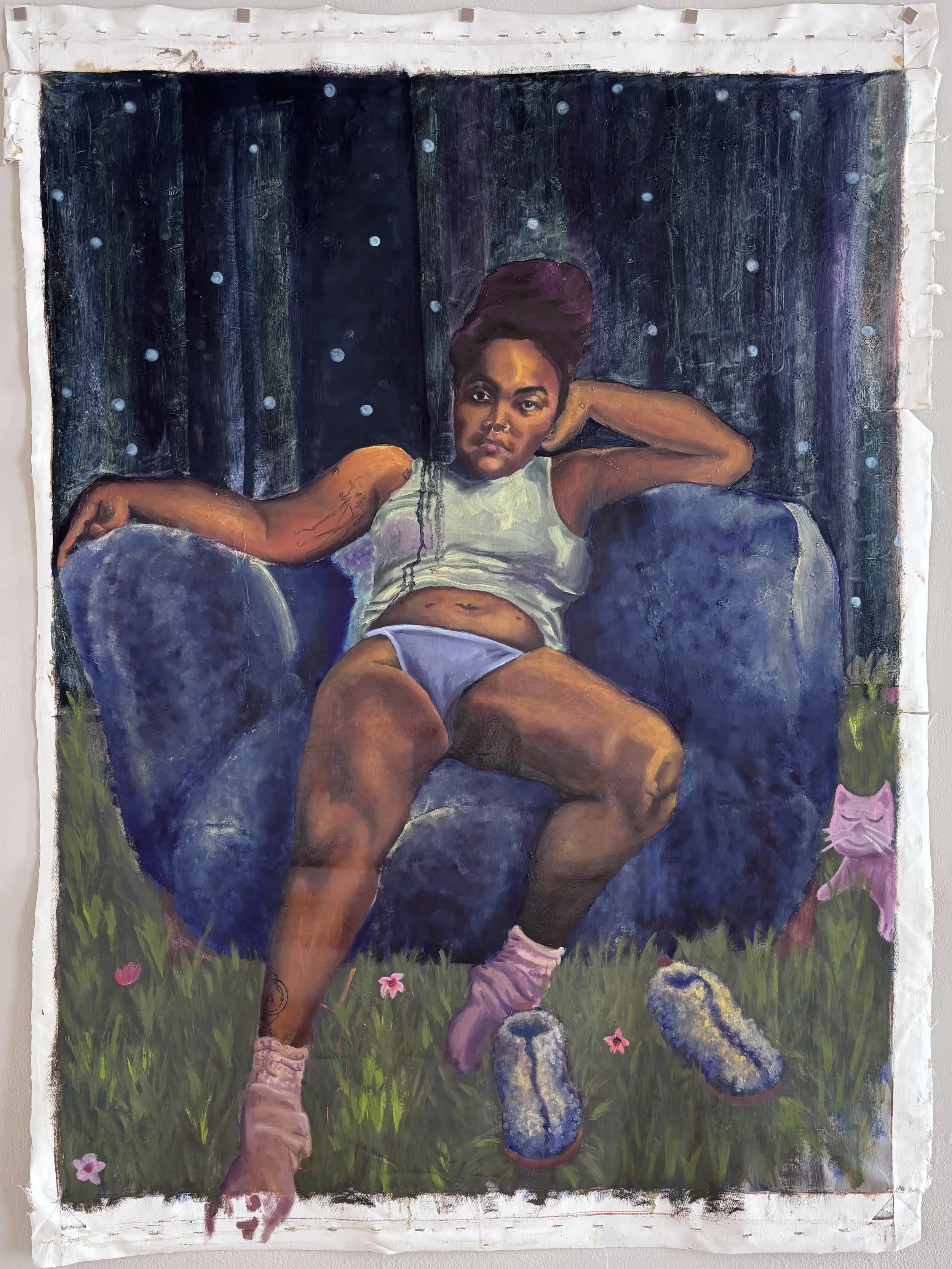 Self Portrait (XXXI), oil on loose canvas, 51x39, 2025 