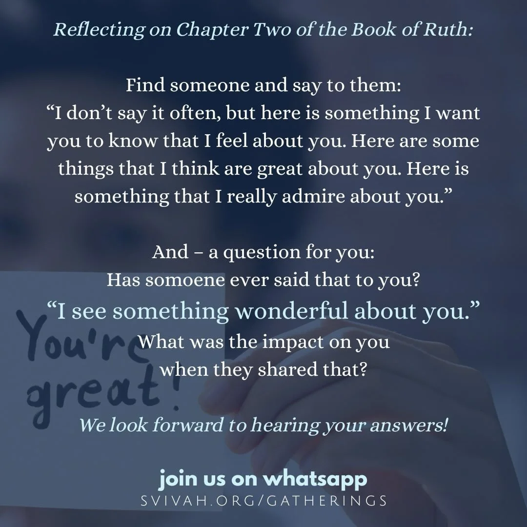 In thinking about Shavuot and the Book of Ruth, Rabbanit Aliza Sperling reflected on an interaction between Boaz and Ruth.

As they first meet, Boaz says to Ruth, &ldquo;Ruth, you think you are a Moabite, a foreigner. You think you are the lowest of 