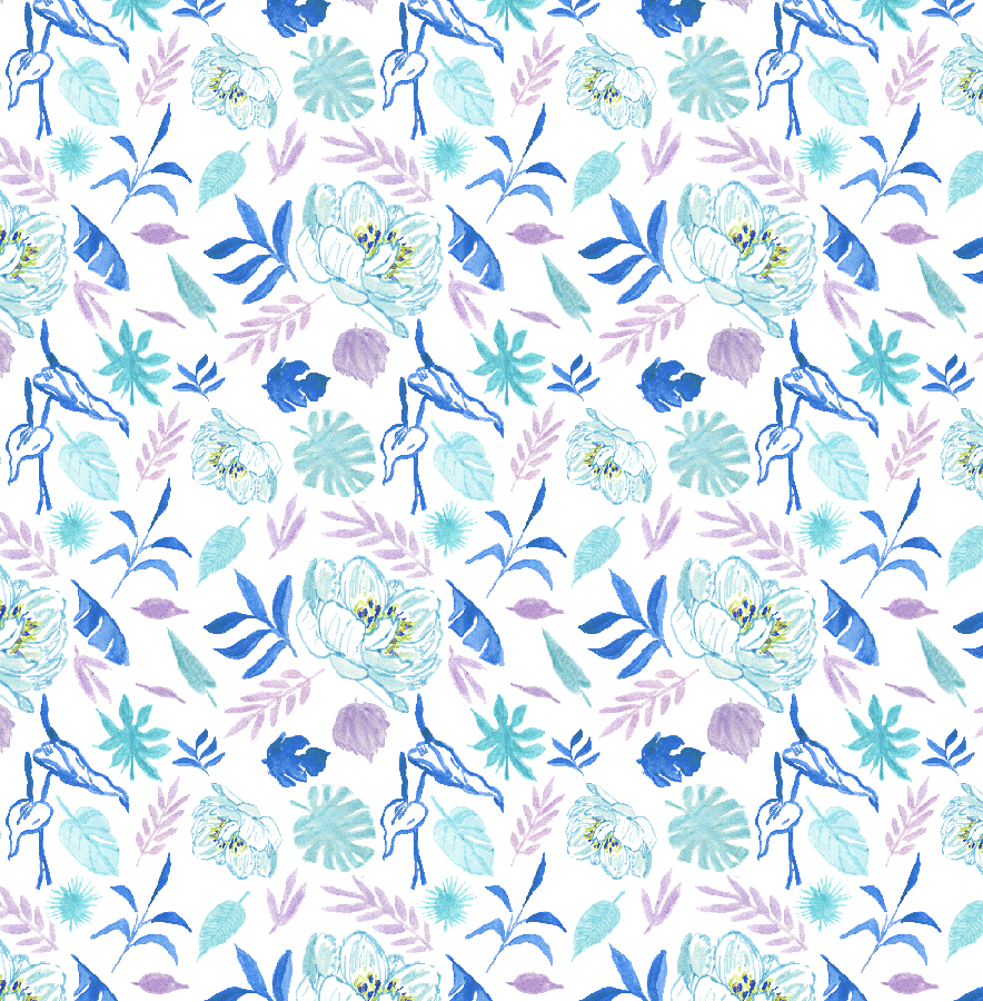 Tropical Leaves/Blue/Lavender