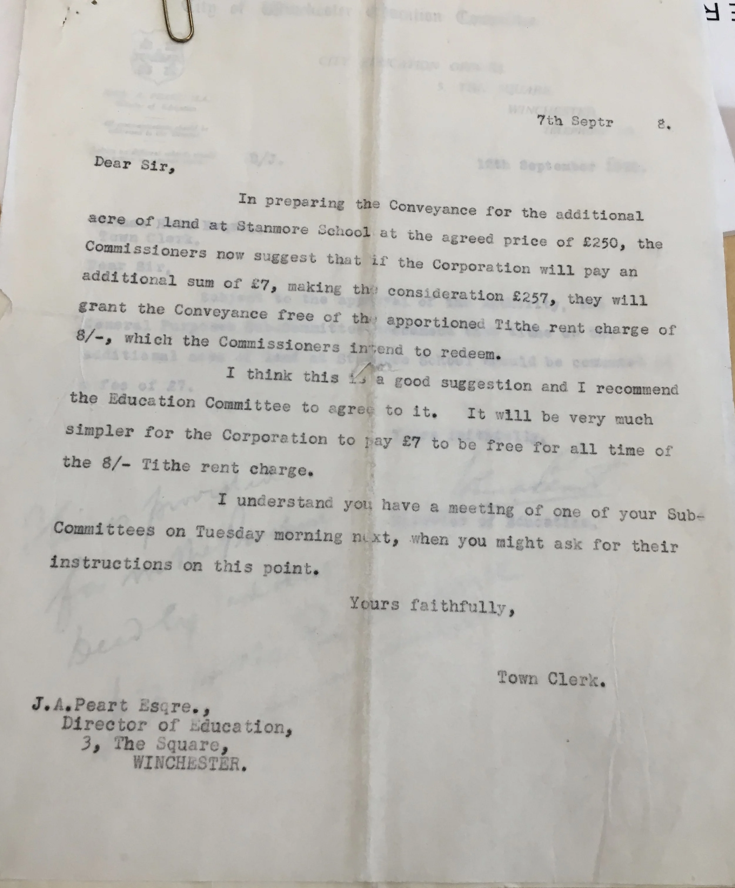Even before the building work had started, the council were working on buying more land to expand the school. Courtesy of Hampshire Archives