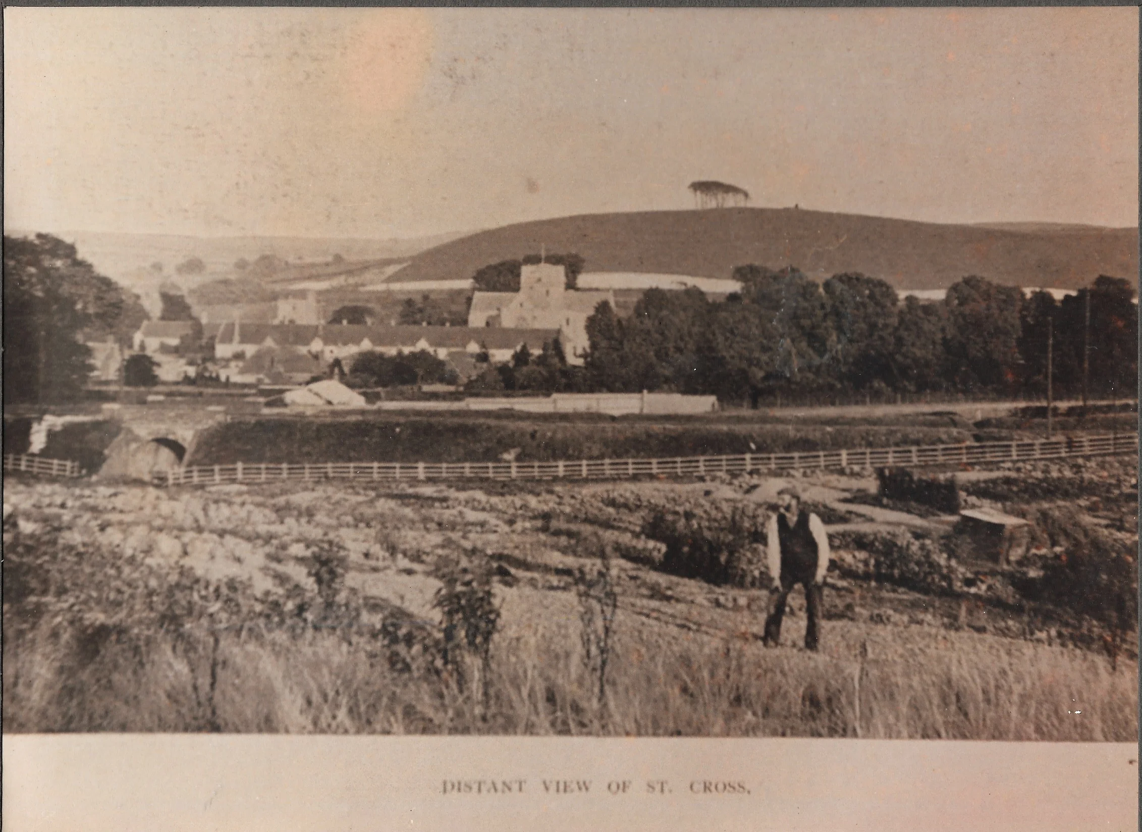 Distant view of St. Cross, Winchester - pre 1928 from the land that Stanmore School was built on.