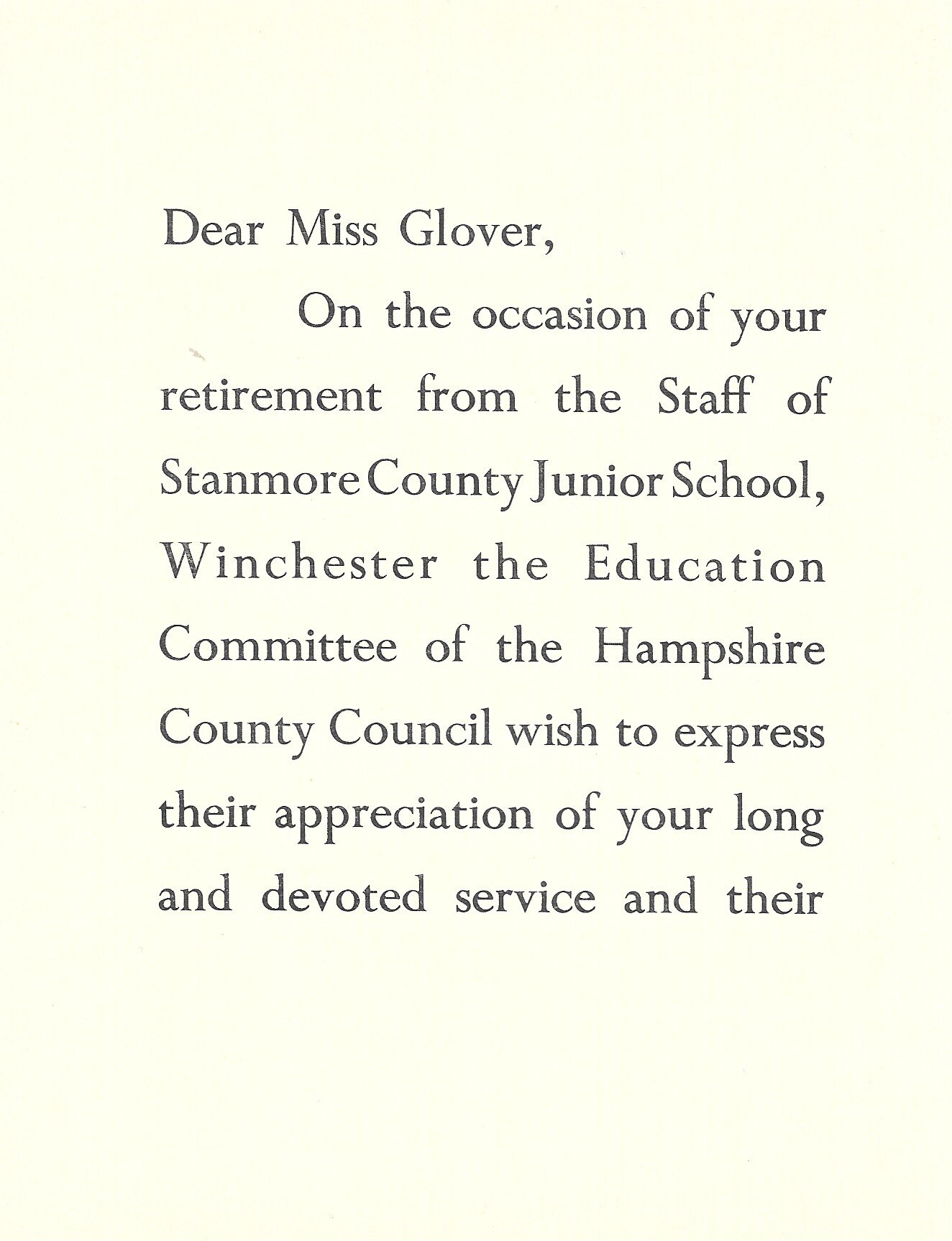  Miss Glover retirement card 2 of 3 