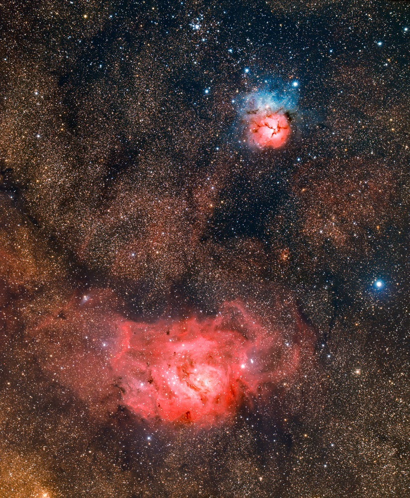 M8 and M21 (Lagoon and Trifid Nebulae)