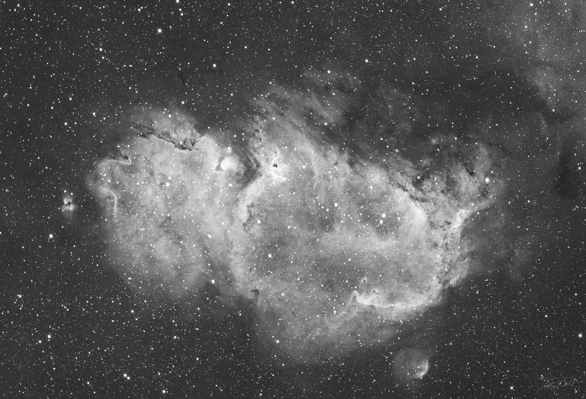 IC 1848 Hydrogen Alpha black and white presentation