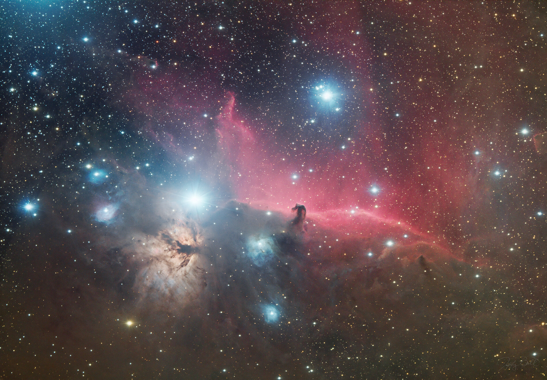  Horsehead and Flame Nebulae in the Orion Constellation. 