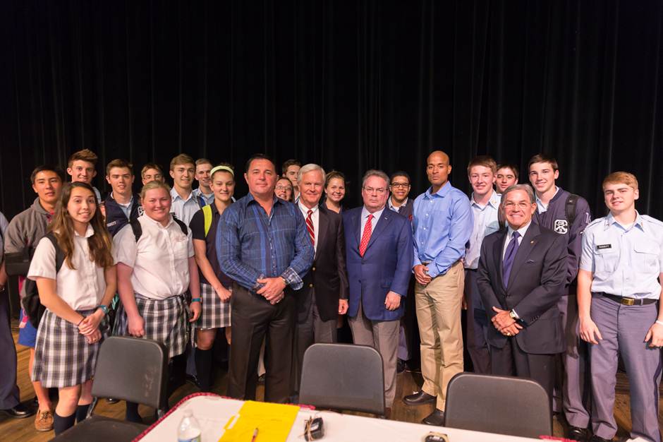 Howard poses with staff and students at Culver Military Academy