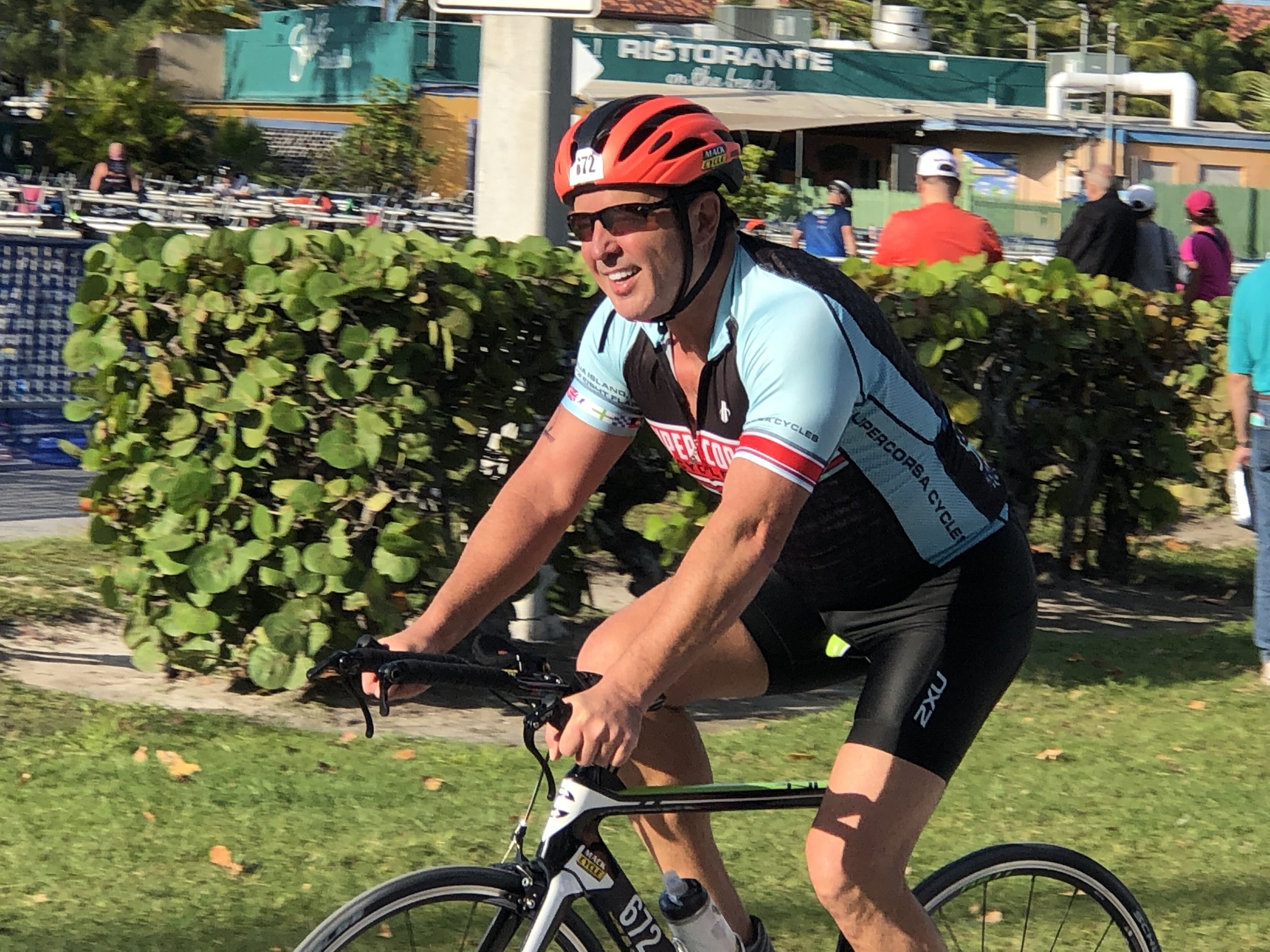 Howard participates in a 2018 triathlon in Key West, Florida