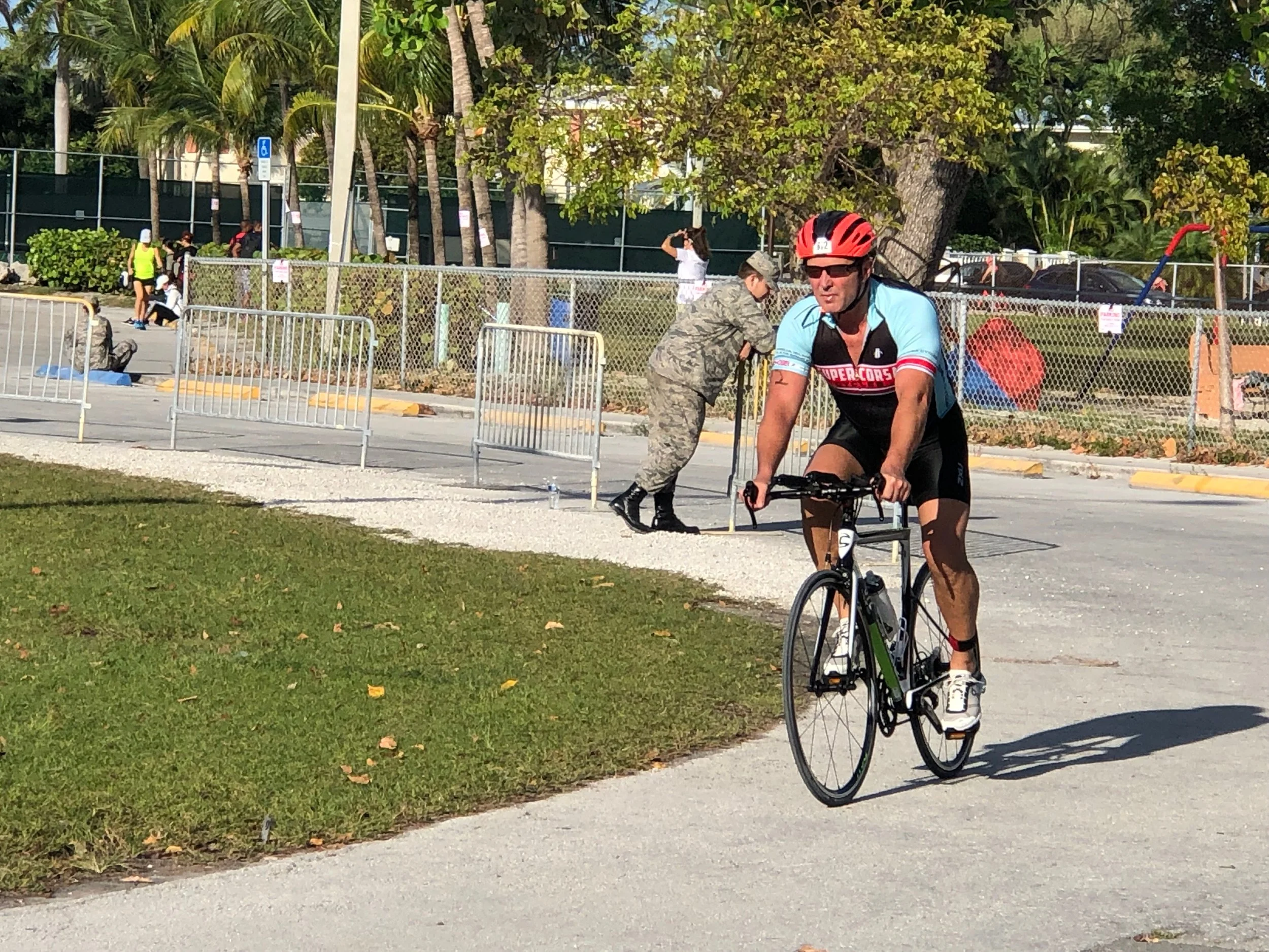 Howard participates in a 2018 triathlon in Key West, Florida