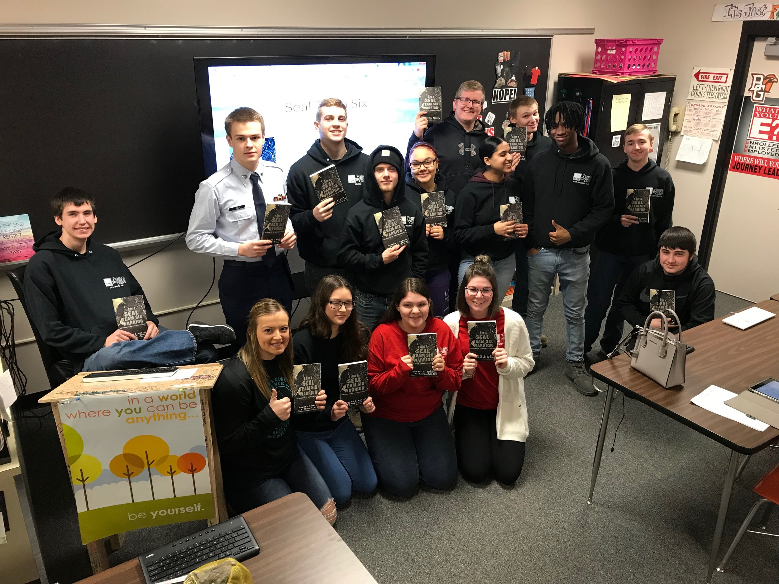 Class from Trumbull Career and Technical Center finishes their annual reading of "I am a SEAL Team Six Warrior."  Great way to show their love of country!