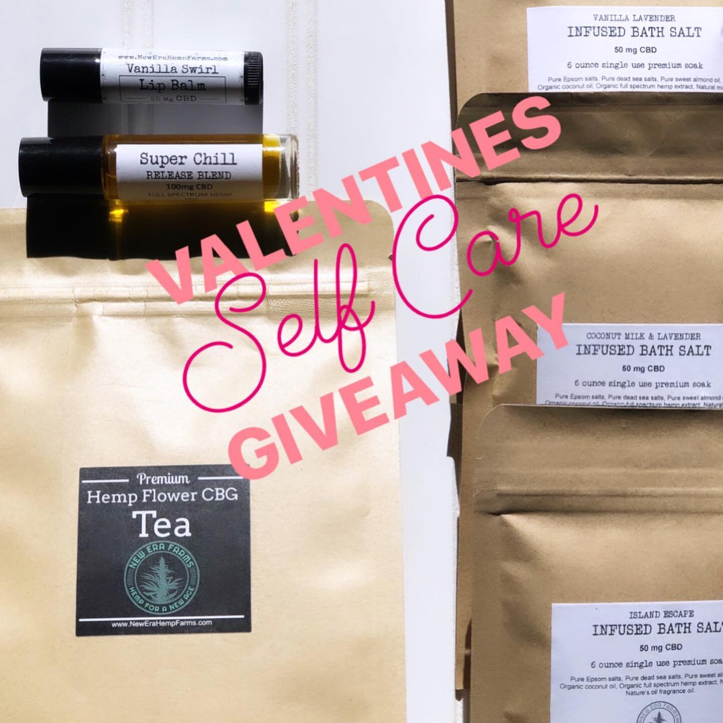 SELF CARE GIVEAWAY. 

ONE special winner will receive ALL of these pampering goodies!

3 Bags of infused bath salts 
1 Vanilla swirl lip balm
1 Super Chill roller blend 
1 10 pack of CBG Tea
 $75 retail value 

Follow these simple rules to enter:

1.