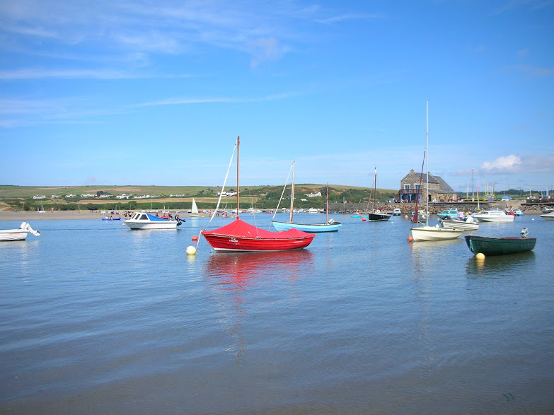 The Nevern Estuary at high tide with Newport Boat Club