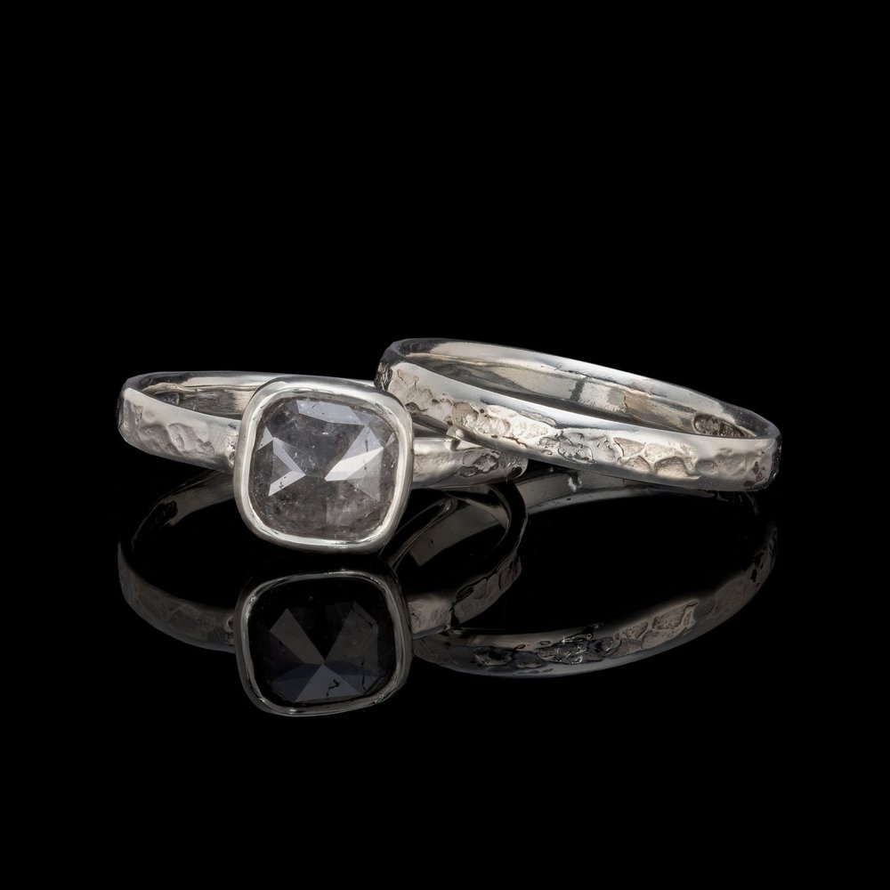 Salt Pepper Diamond and 9ct White Gold 'Granite' Ring — Abigail