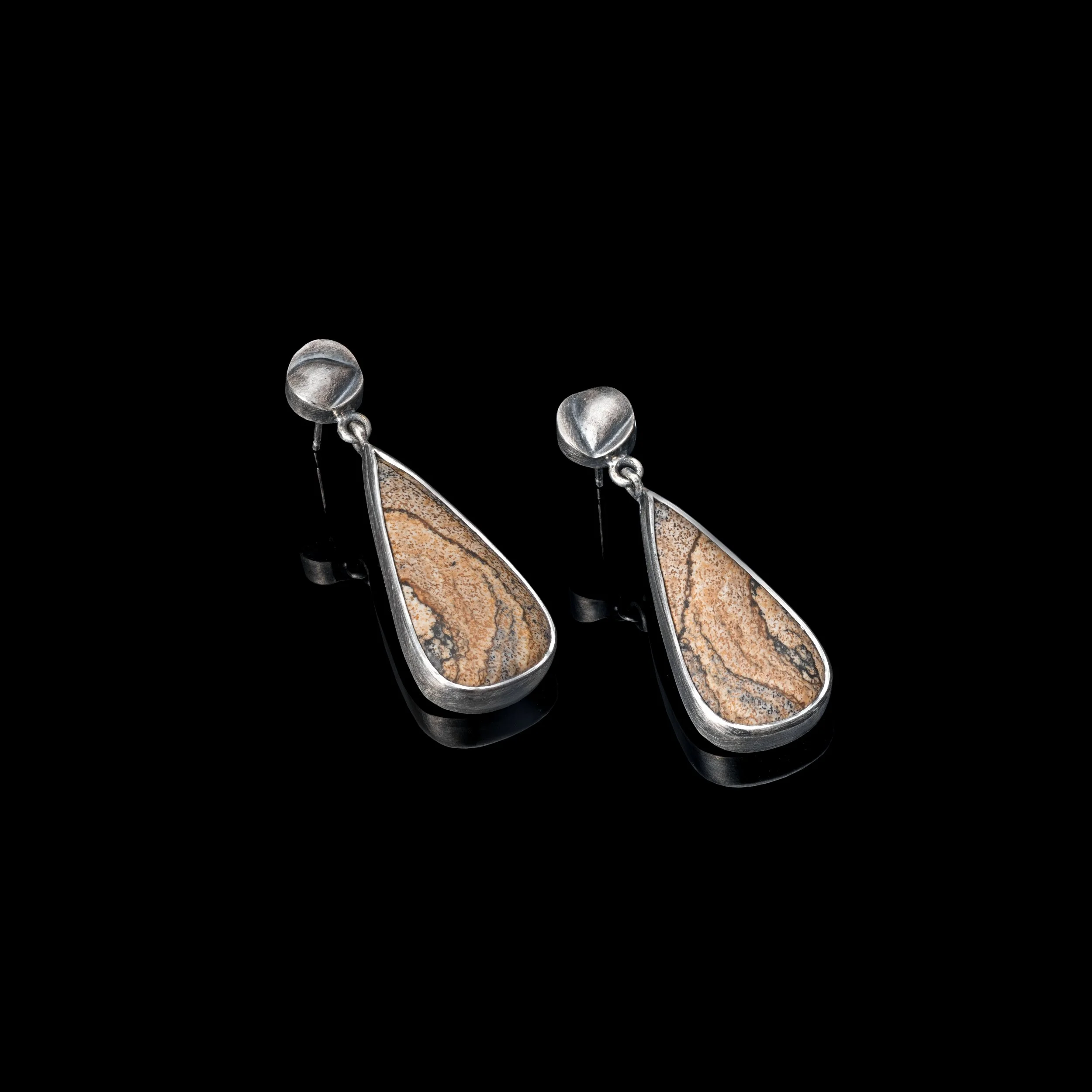 Round ‘Folds’ and Picture Jasper Drop Earrings in silver 2 - Abigail Brown web.jpg