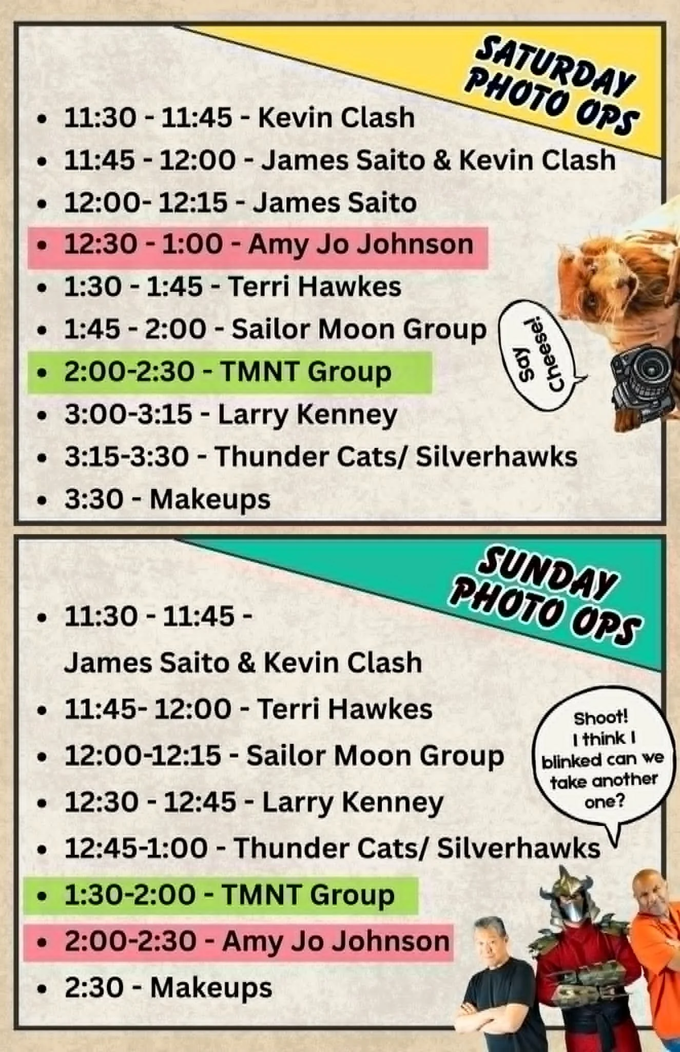 Pro Photo Op Schedule