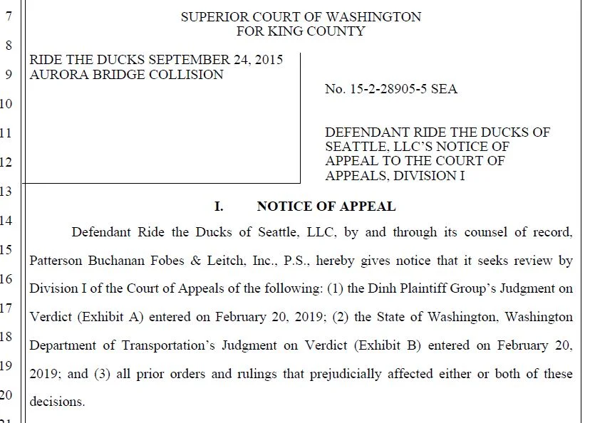 Ride the Ducks Defendants Appeal Our Verdict After Celebrating "Closure" for Victims