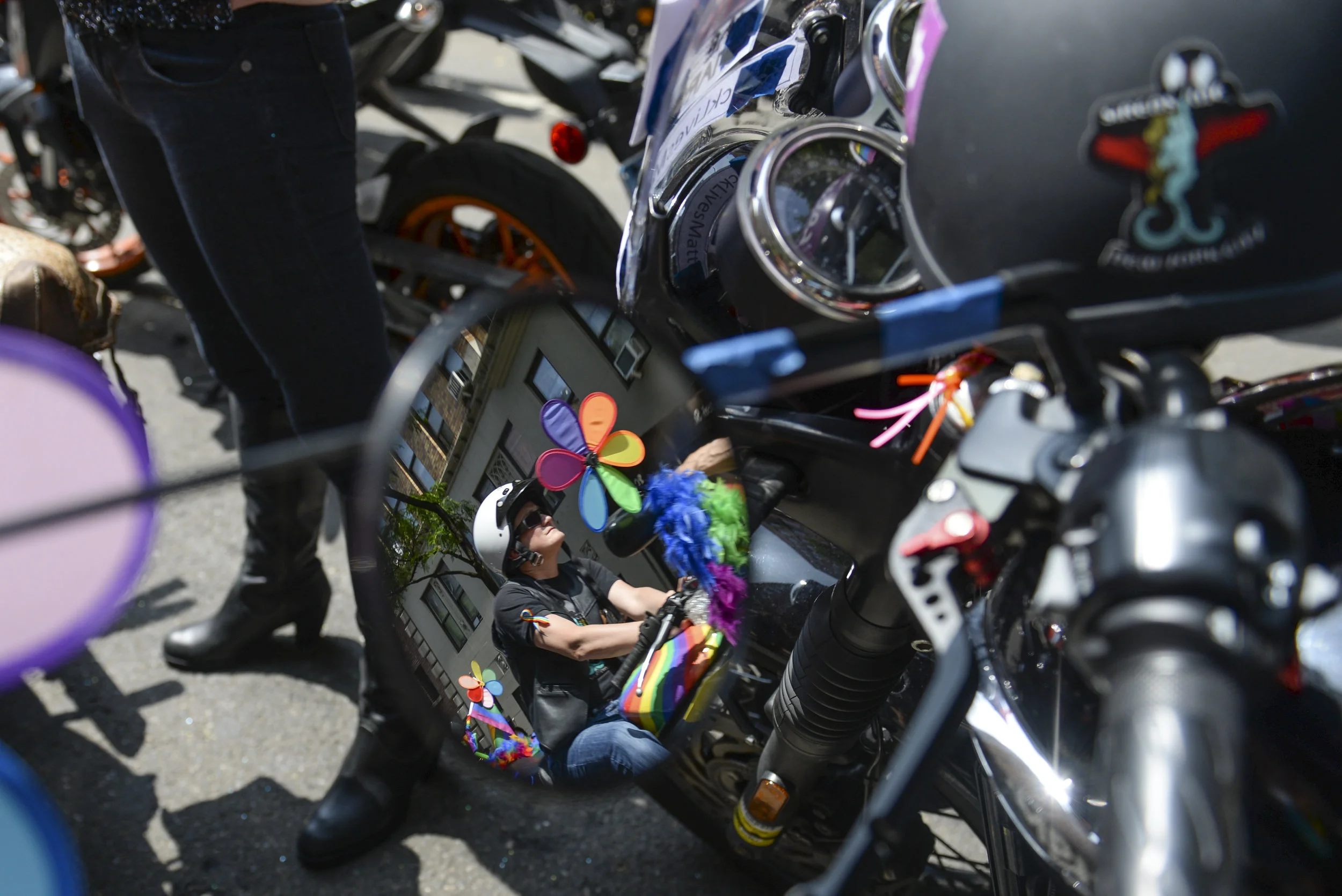  Motorcyclists ride through the 49th annual New York City Pride Parade that was held in the streets of Manhattan on Sunday, June 24, 2018. 