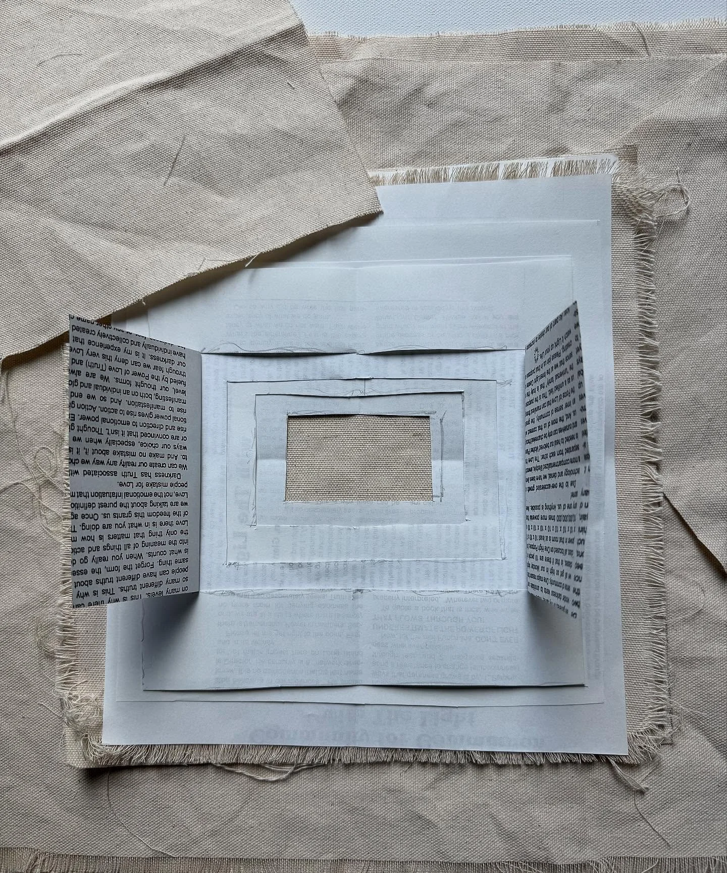 PAINTING IN PROCESS: THE LAYERS. 
I may be just a day or so away from completing the book I&rsquo;ve been working on for months. BUT&hellip; this painting has been calling on me to bring it to life. So, I had to start cutting and preparing the cloth 