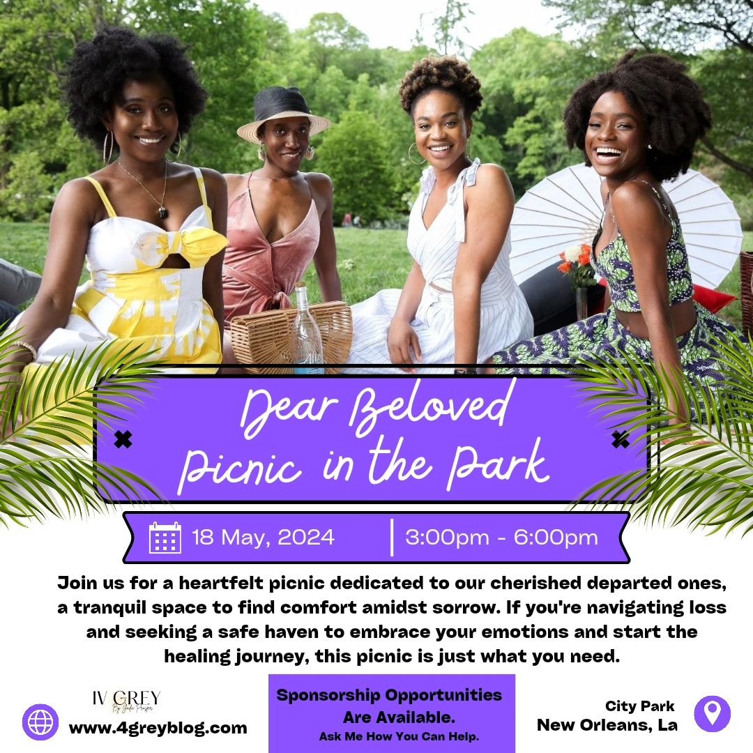 I am excited to announce the DEAR BELOVED PICNIC 💜

Join us for a heartfelt picnic dedicated to those who have lost a loved one.  This will be a tranquil space to find comfort amidst your sorrow.  If you are navigating life after loss and seeking a 