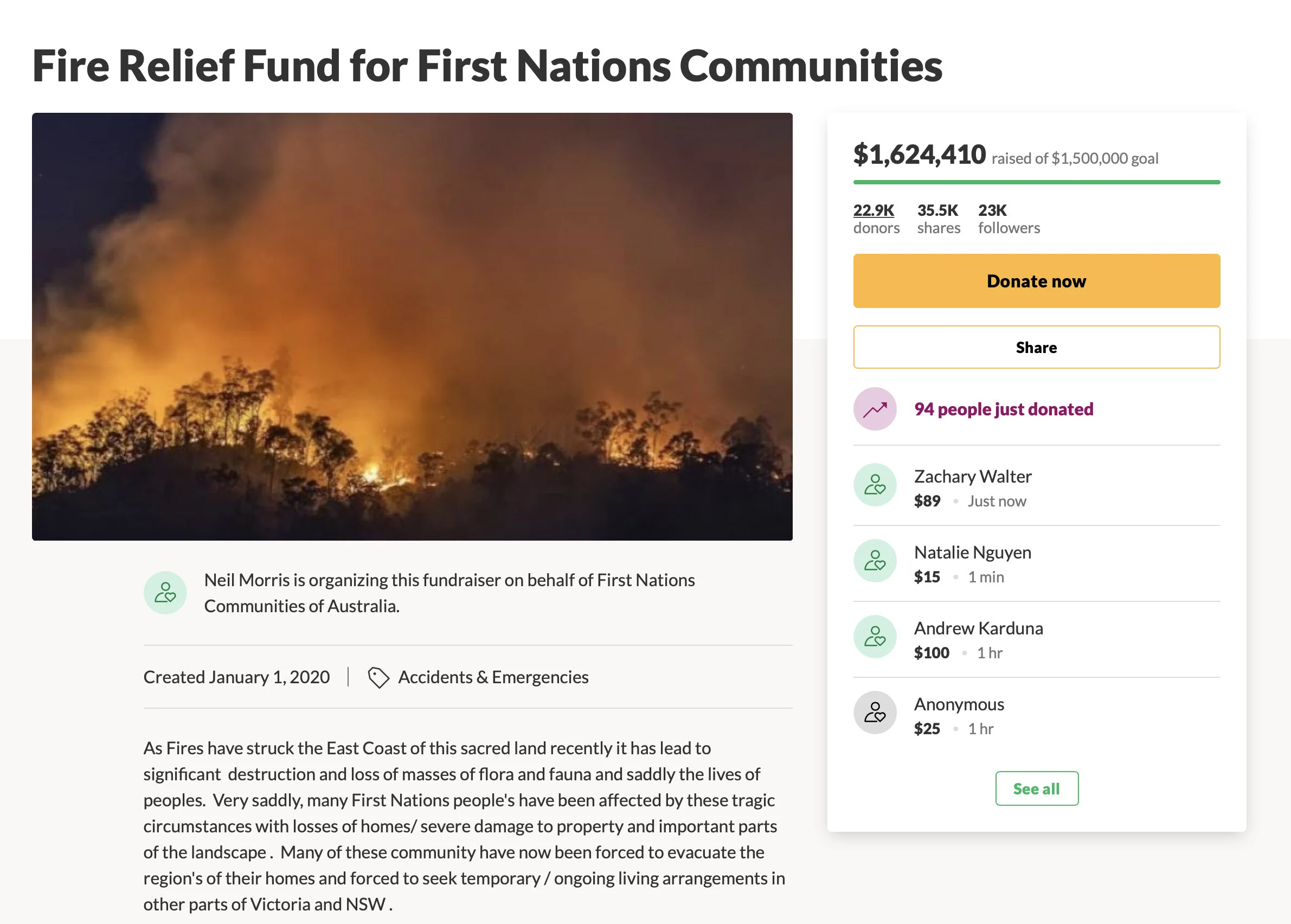 Raising funds for 'First Nations Communities of Australia'.