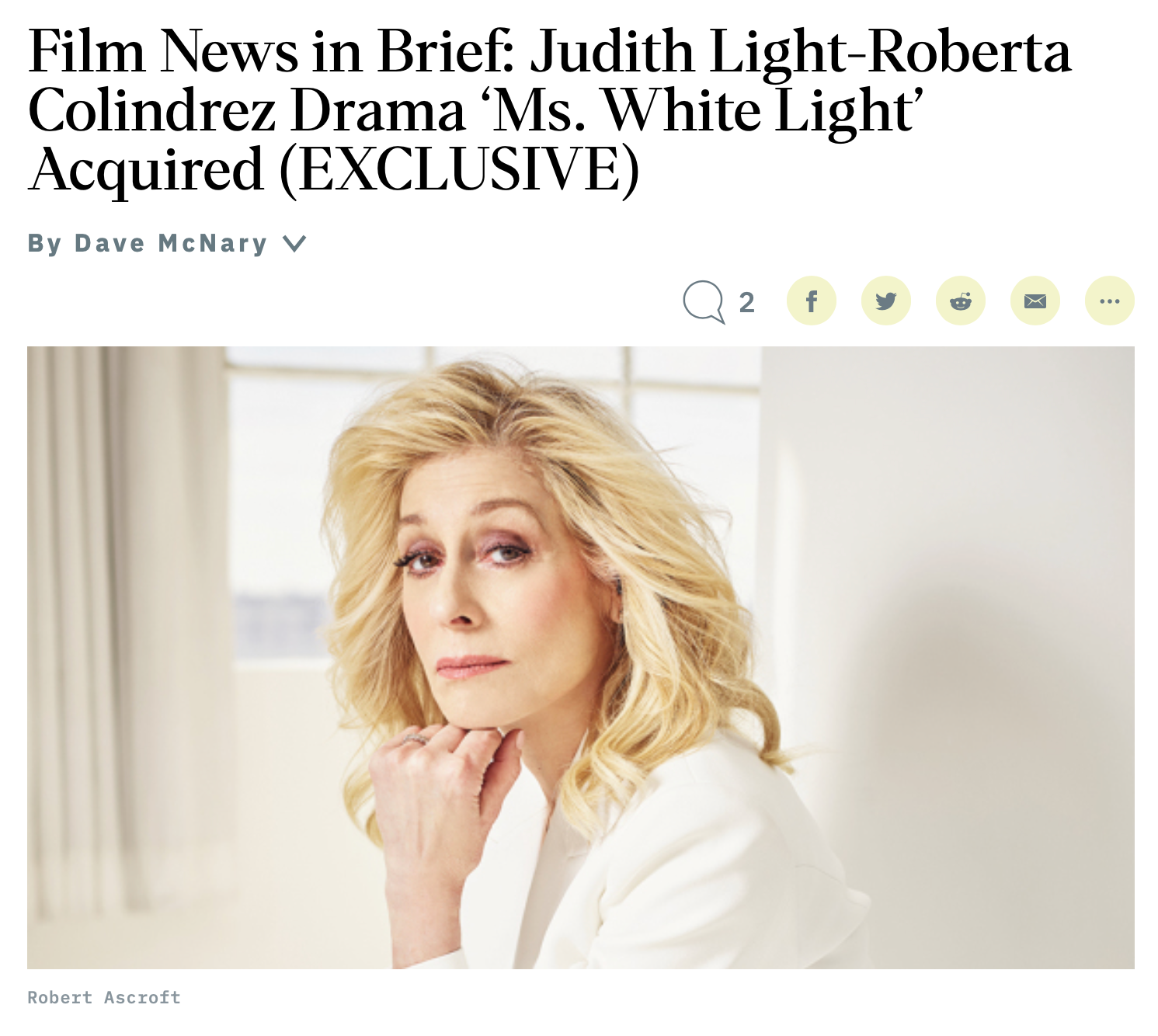VARIETY: Judith Light-Roberta Colindrez Drama ‘Ms. White Light’ Acquired (EXCLUSIVE)