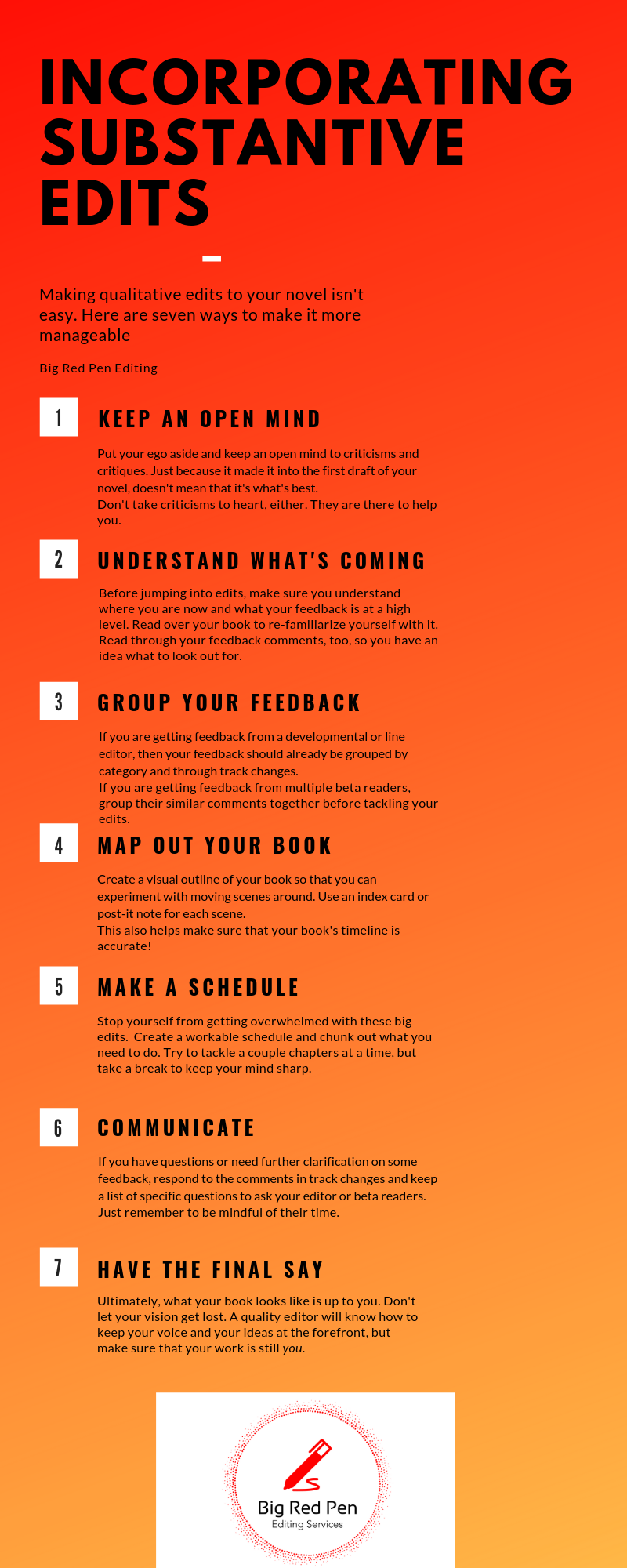 The seven ways to help incorporate your substantive edits
