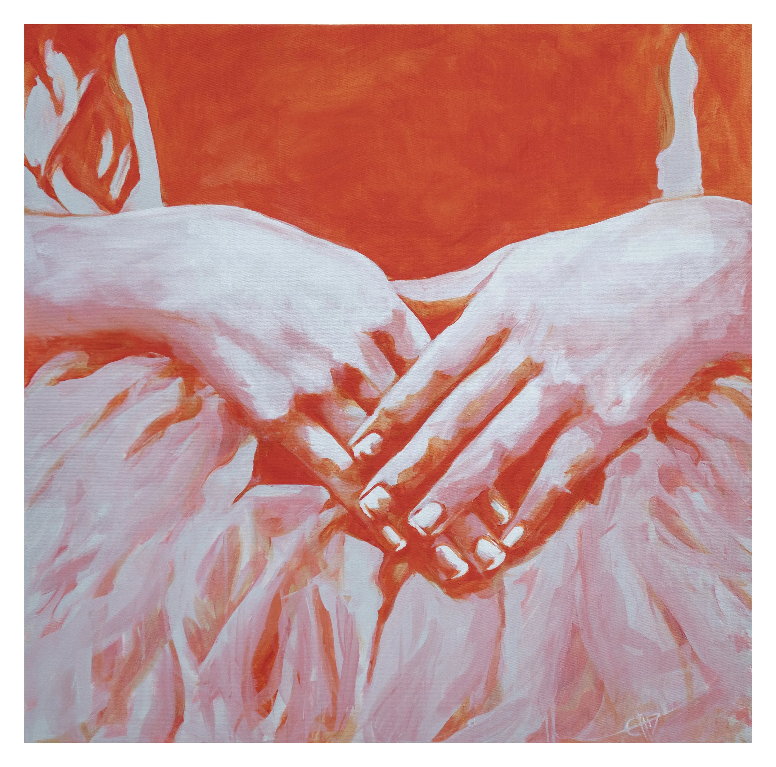 Sienna"s Hands in Orange 3'x3' acrylic 2017
