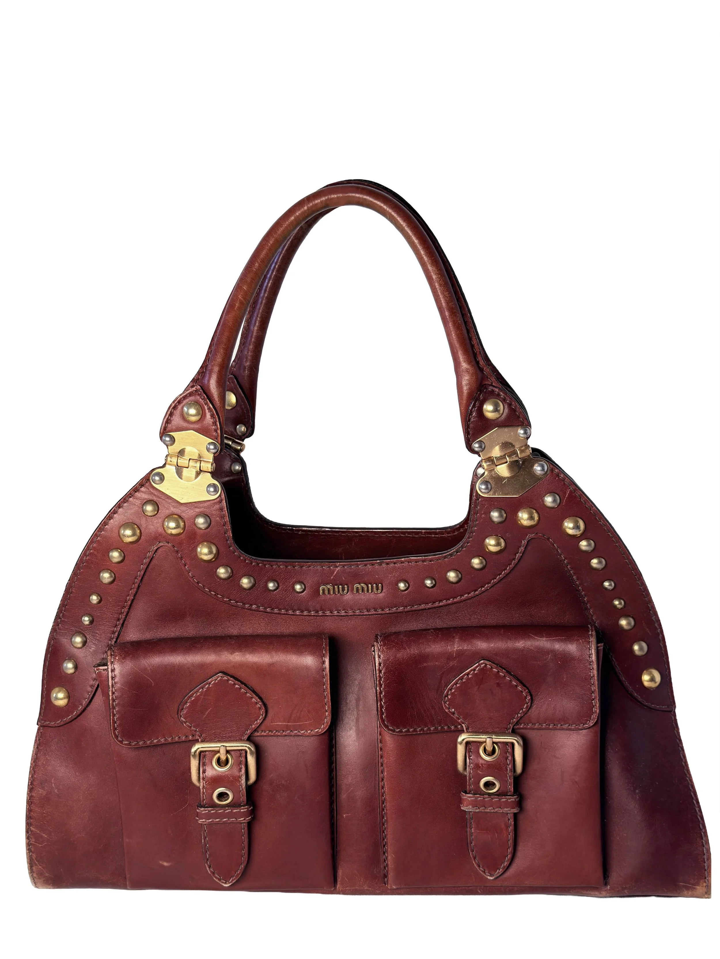 Miu Miu Leather Studded Pocket Satchel
