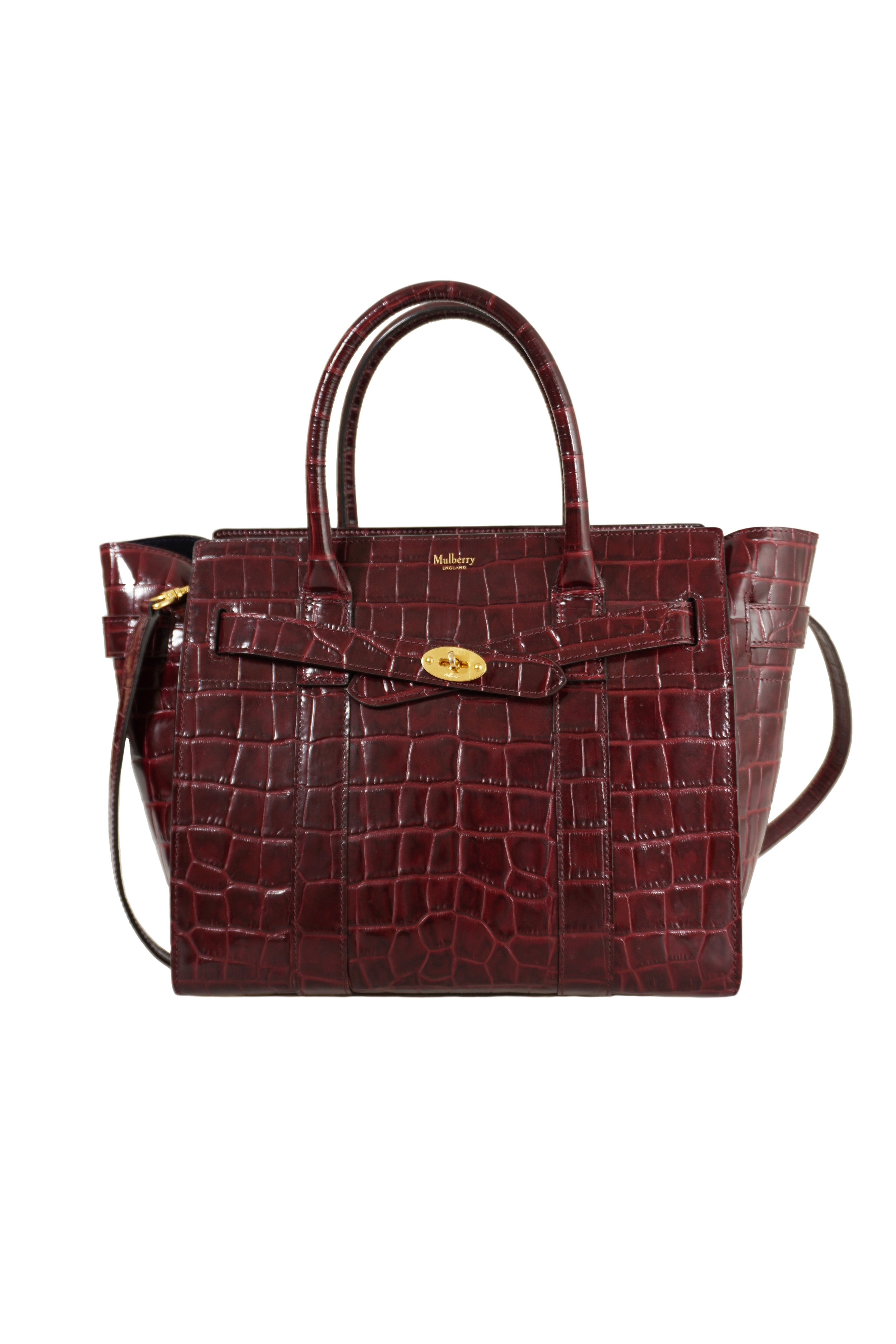 Mulberry Small Zipped Bayswater Croc print, Burgunder