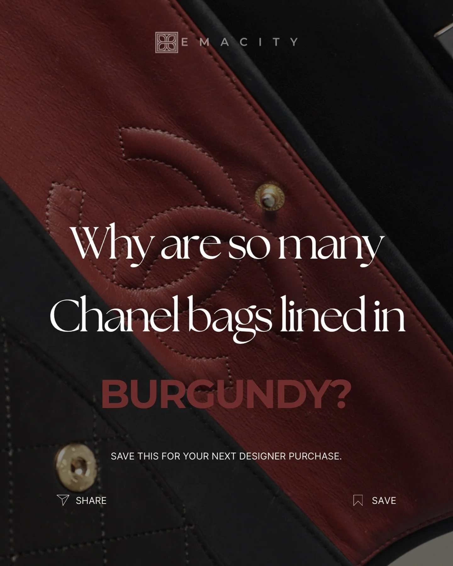 FACT vs MYTH ✨

MYTH ❌Chanel uses burgundy lining just for aesthetic reasons.

FACT ✅The signature burgundy interior in many Chanel bags is a deliberate design choice with both symbolic and functional meaning.

One of the most commonly shared explana