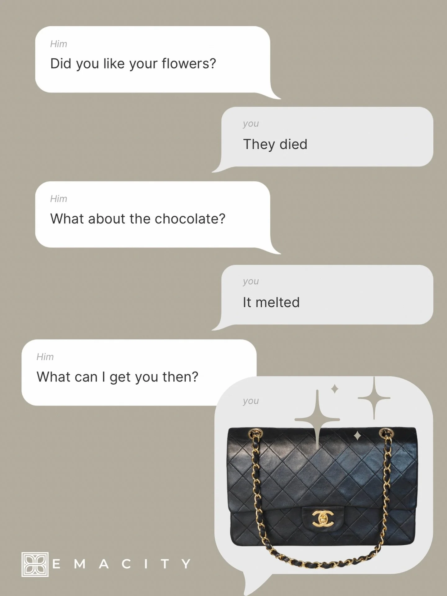 Some gifts are temporary. Others become icons. ✨
Flowers wilt. Chocolate disappears.
A timeless designer bag is forever. 🖤