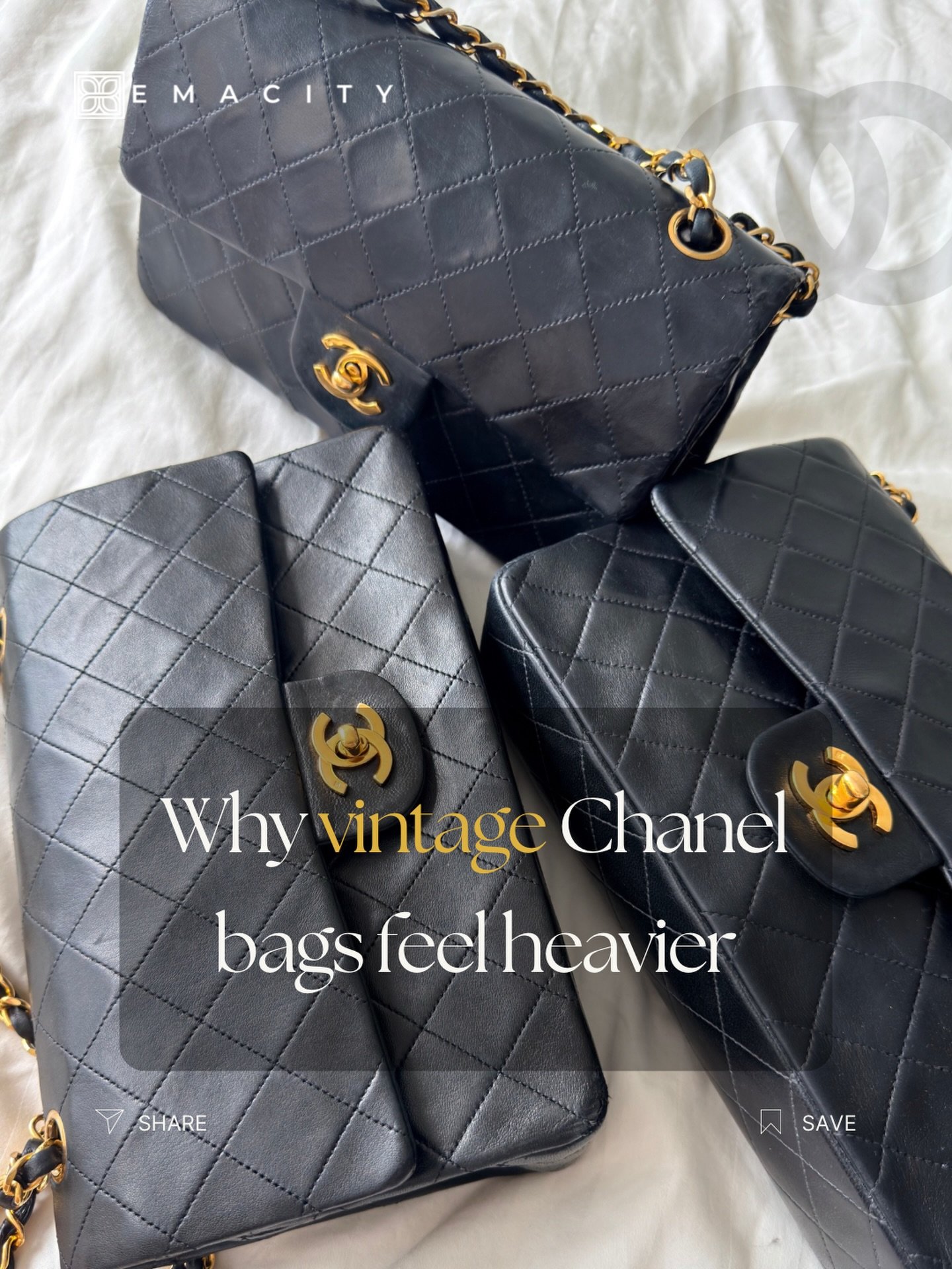 Why do vintage Chanel bags feel heavier? 🖤

Ever noticed that vintage Chanel bags can feel heavier than newer ones?

✨ Here&rsquo;s why:
&bull; Leather quality: Many vintage bags were made with substantial, durable leather that develops a beautiful 
