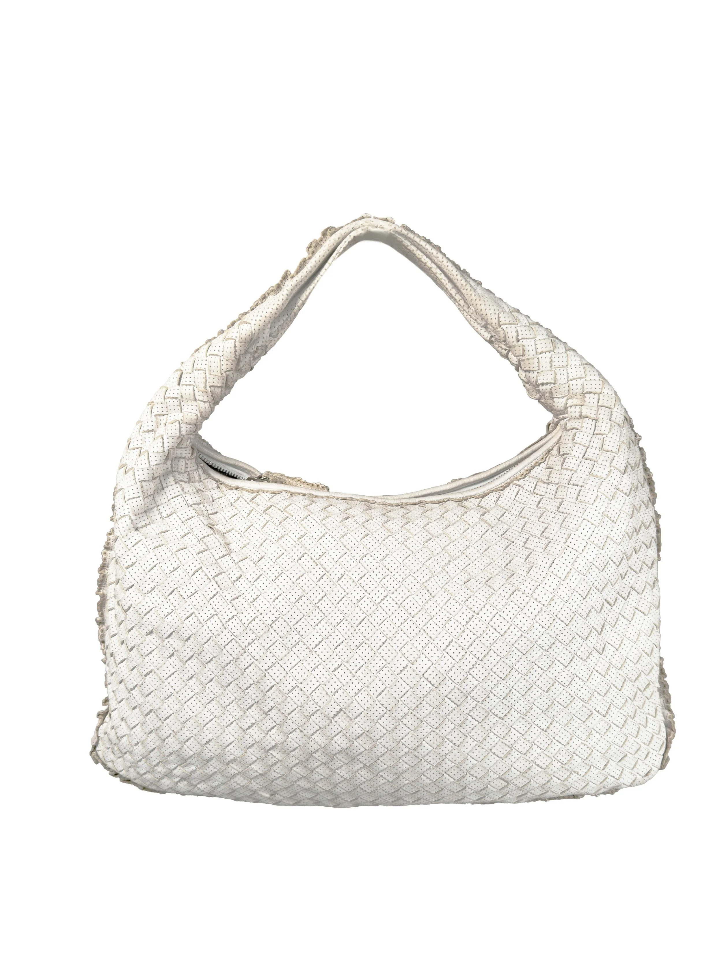 Bottega Veneta Perforated  Intrecciato Medium Hobo, Hvit