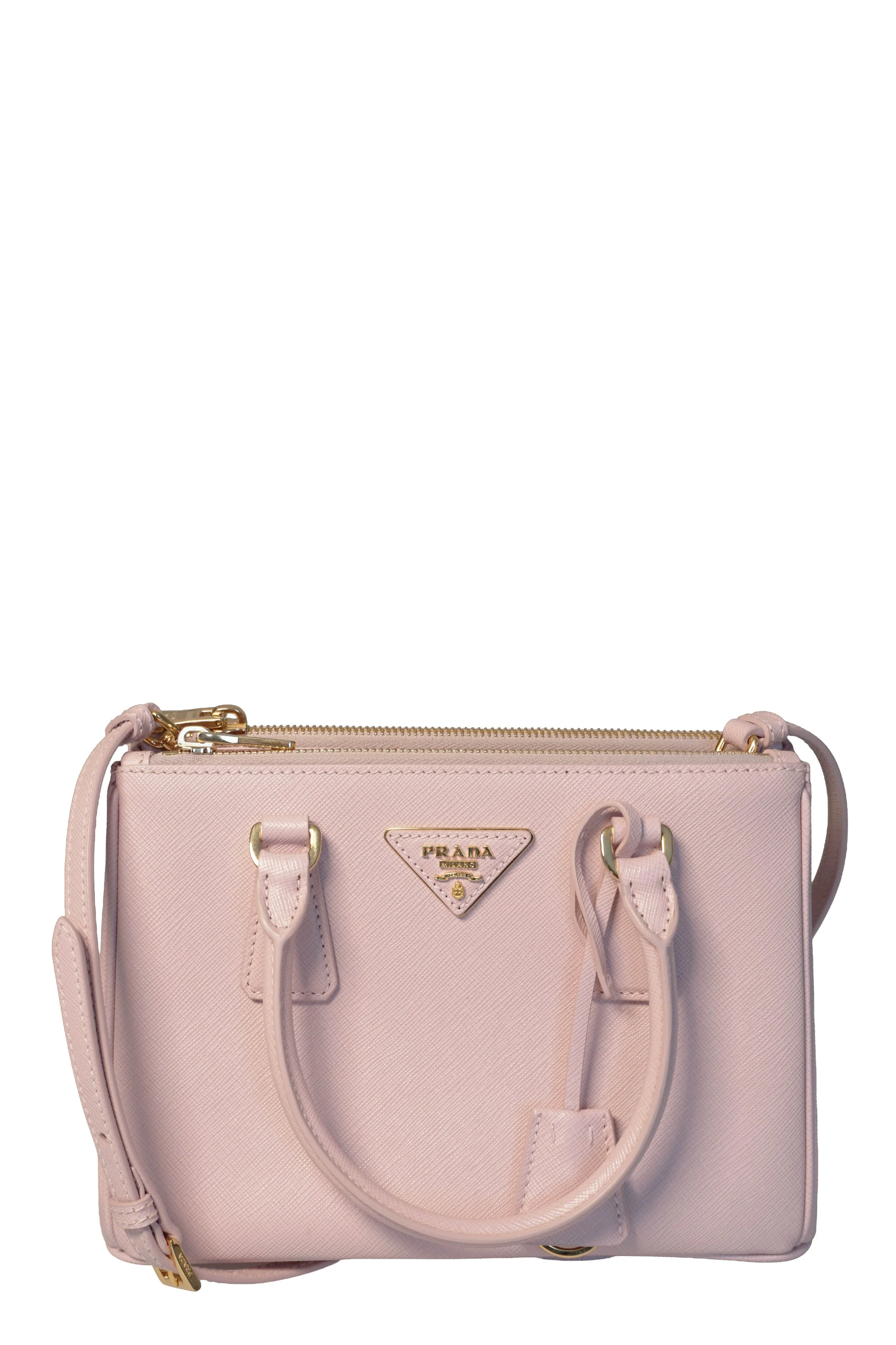 Prada Saffiano Small Double Zip lux tote, Alabaster pink