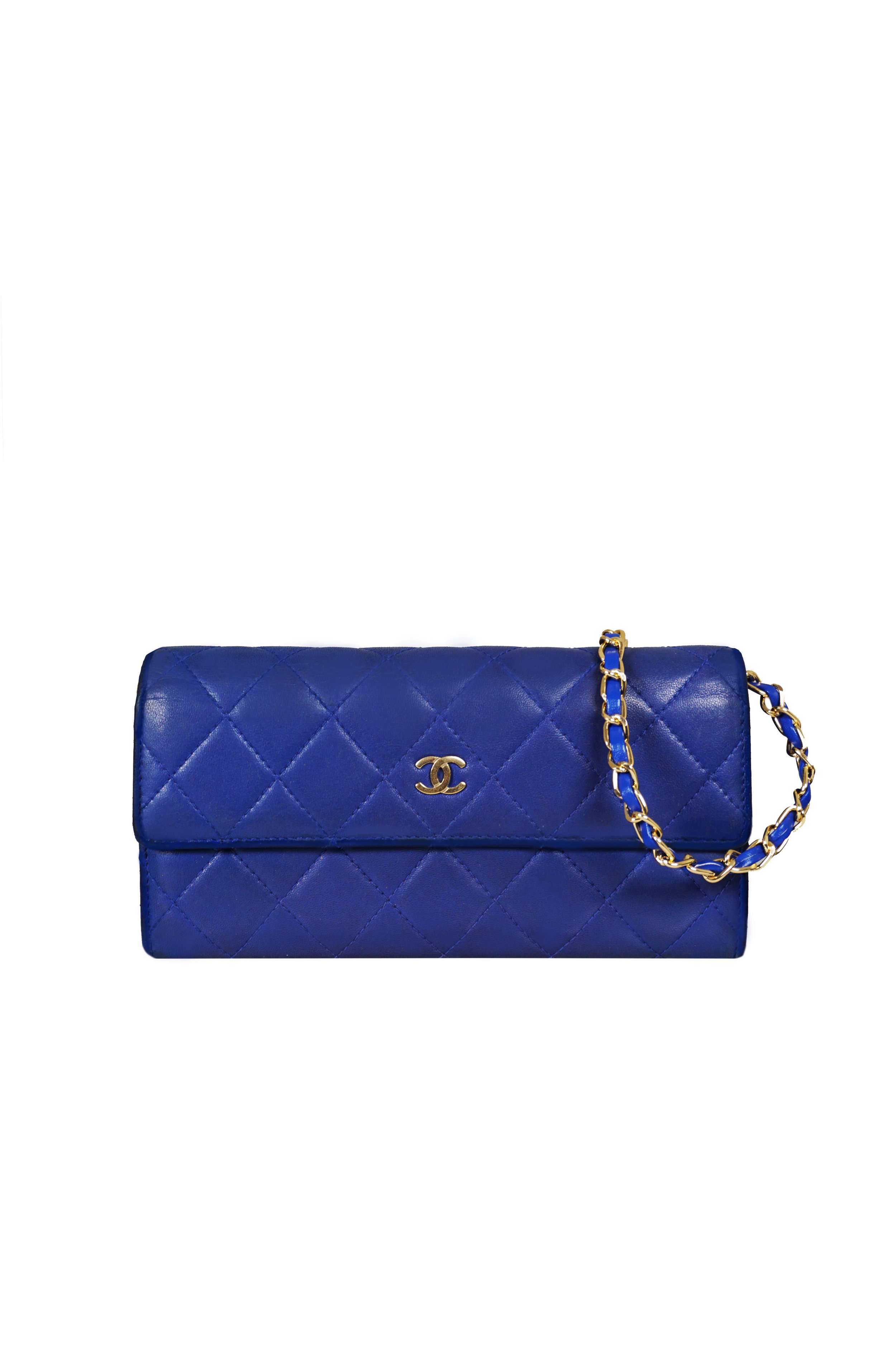 Chanel Quilted Caviar flap WOC, Blå (GHW)