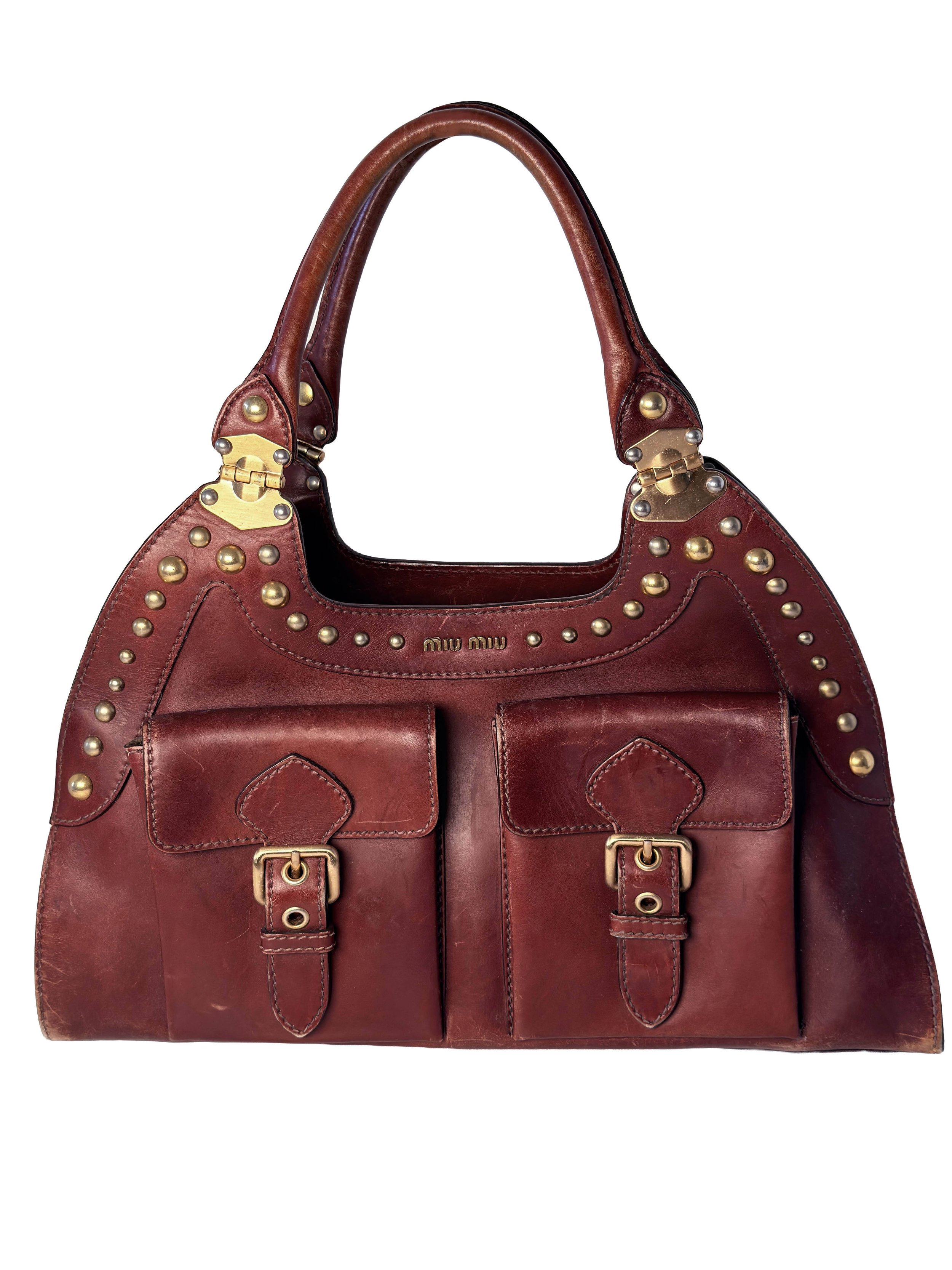 Miu Miu Leather Studded Pocket Satchel