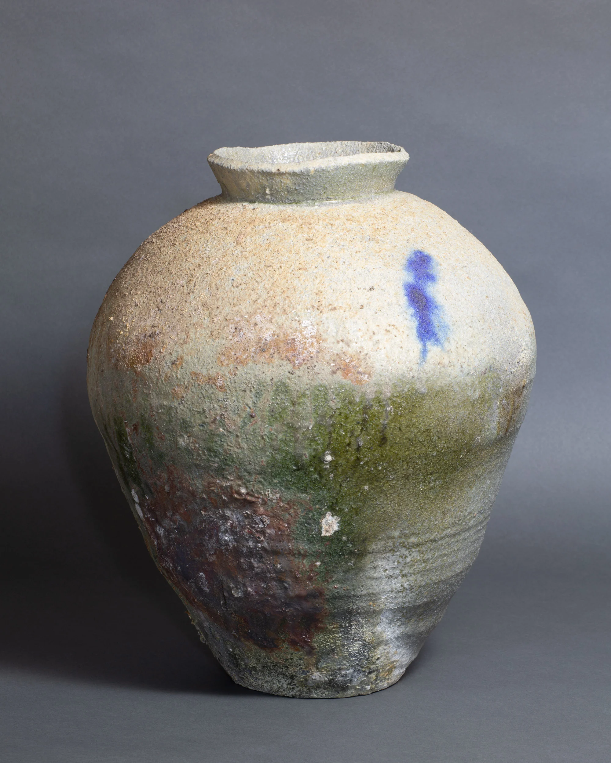   Tsubo with cobalt mark, multiple firings   13” d, 16” h  ID: 1005   