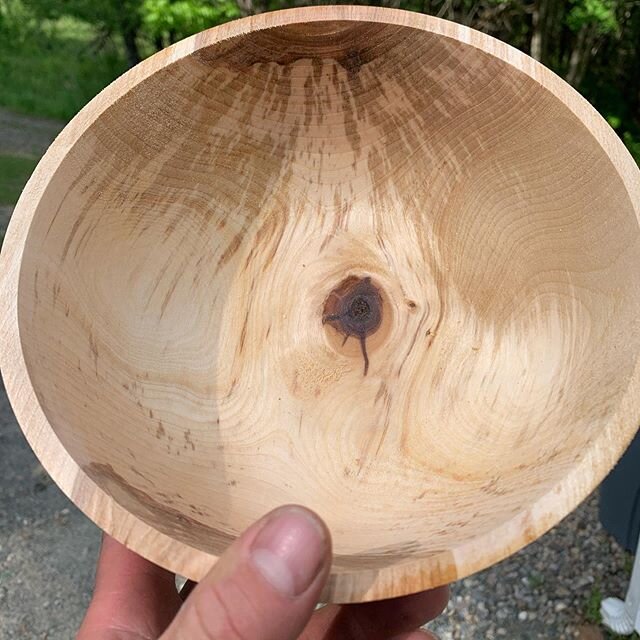 I found a couple chunks of this white birch on the side of the road. I finally got a few small bowls turned from it and I am very glad we took the time to stop for it. This stuff has got some really nice color in it. I only got three bowls out of it,