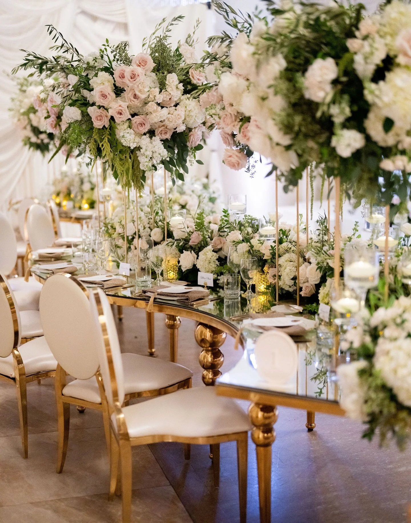 Serpentine tables are a breathtaking and elegant addition to any wedding reception. Their graceful curves, often styled in a soft &ldquo;S&rdquo; shape, create a romantic flow that feels both intimate and enchanting. Designed to invite connection and