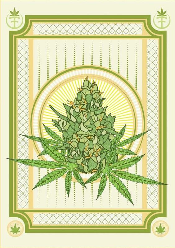 Carta de Tarot com motivo de Maconha (Cannabis indica ou sativa)