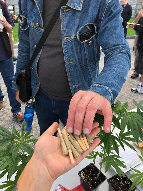 Cannabis being distributed for free on the day of legalization in British Columbia