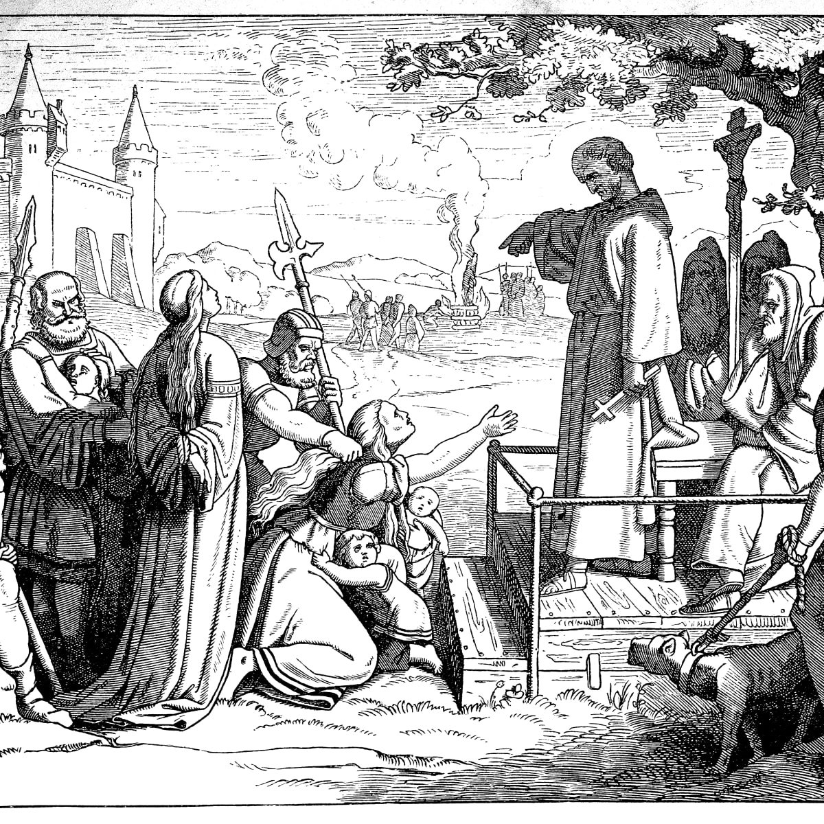Desenho retratando cena da Inquisição espanhola